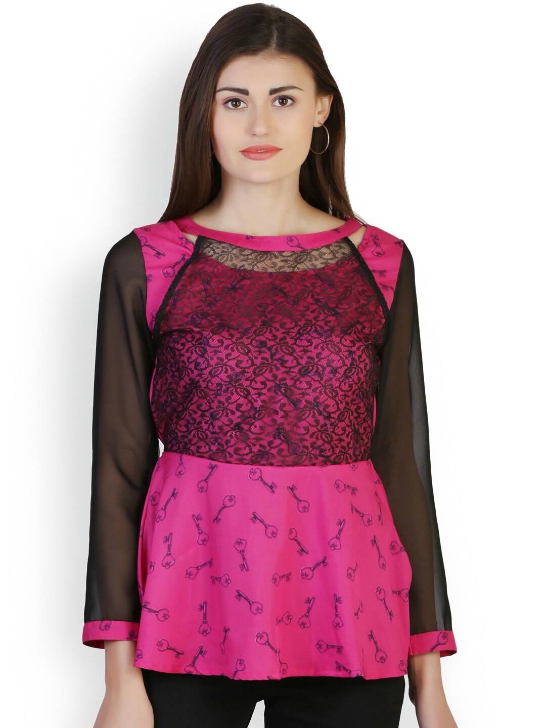 

BAESD Conversational Printed Lace-Up Top, Pink