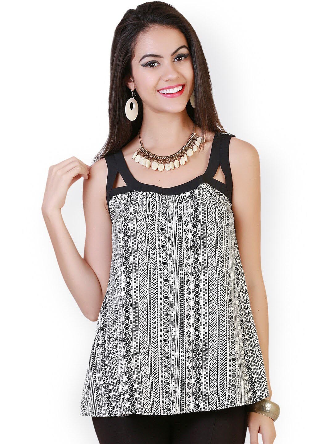

BAESD Ethnic Motifs Printed Sleeveless Top, Black