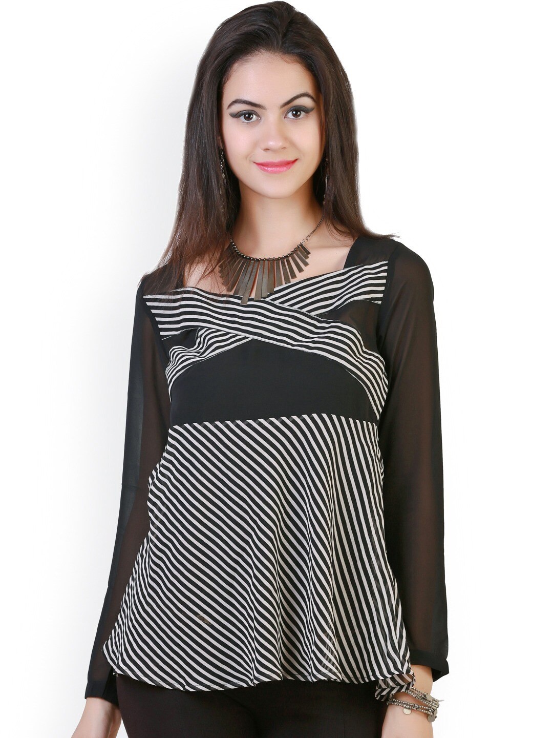 

BAESD Vertical Striped A-Line Top, Black