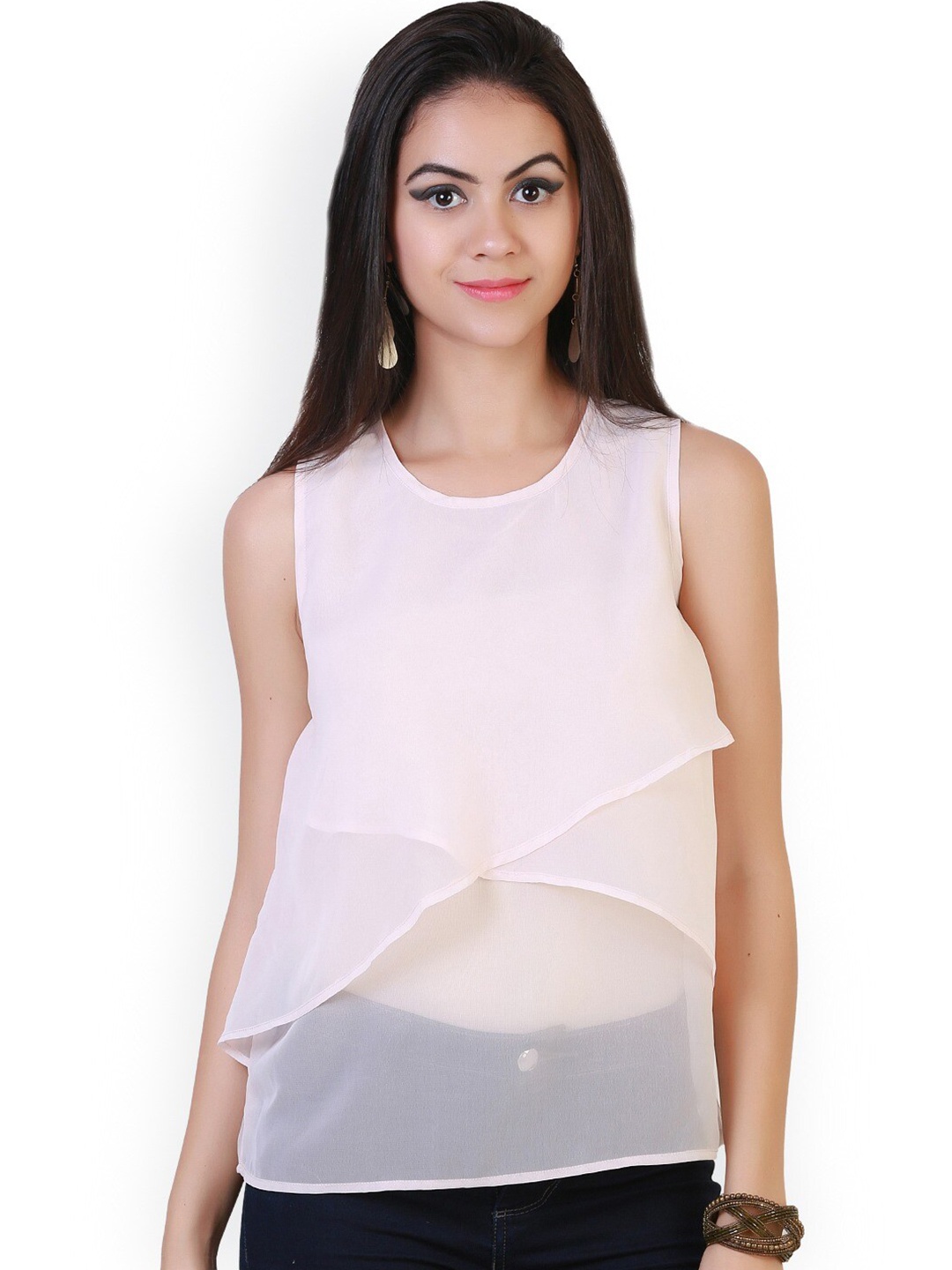 

BAESD Round Neck Layered Georgette Regular Top, Pink