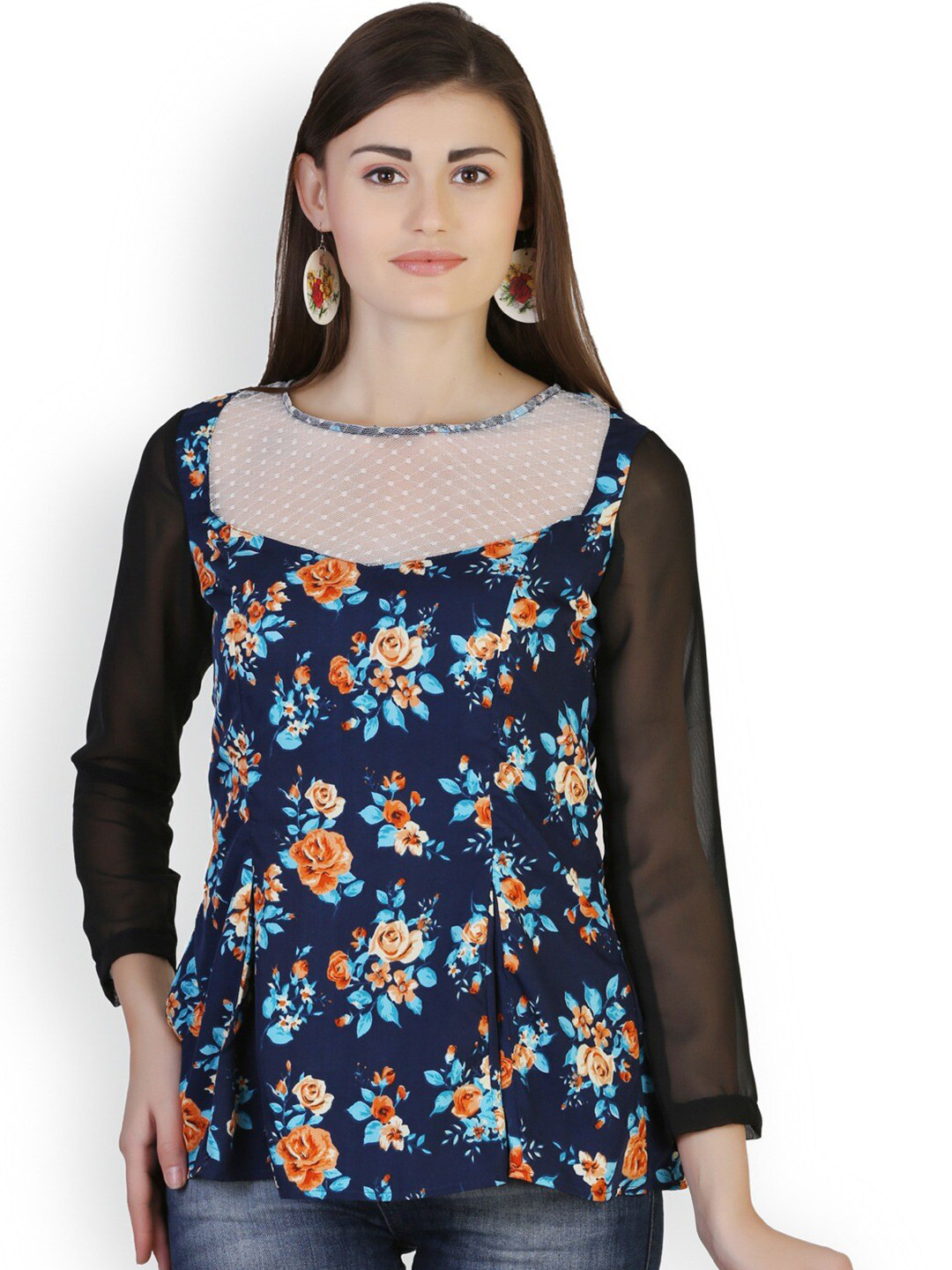 

BAESD FLoral Printed Top, Blue