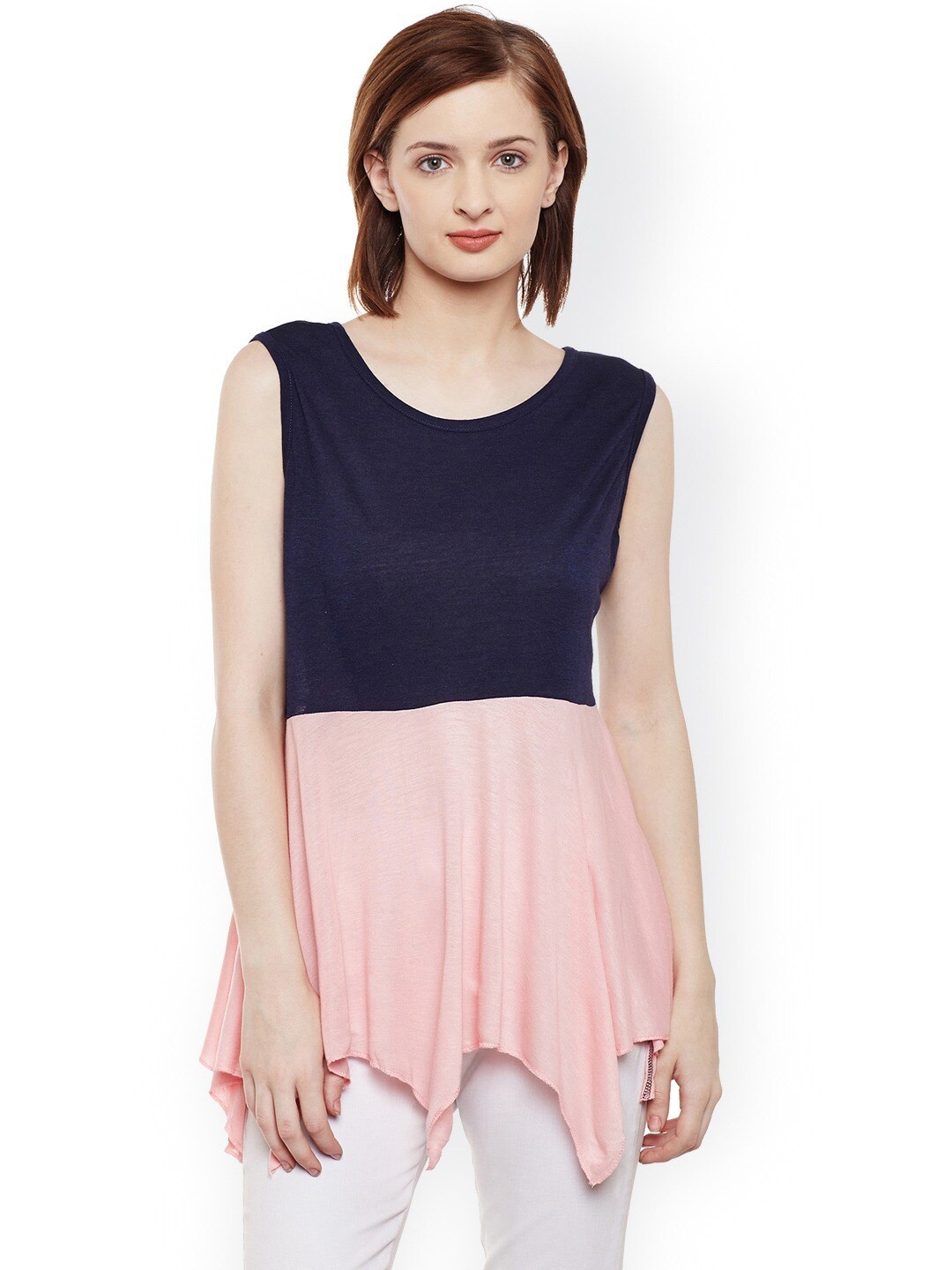 

BAESD Colourblocked Longline A-Line Top, Navy blue