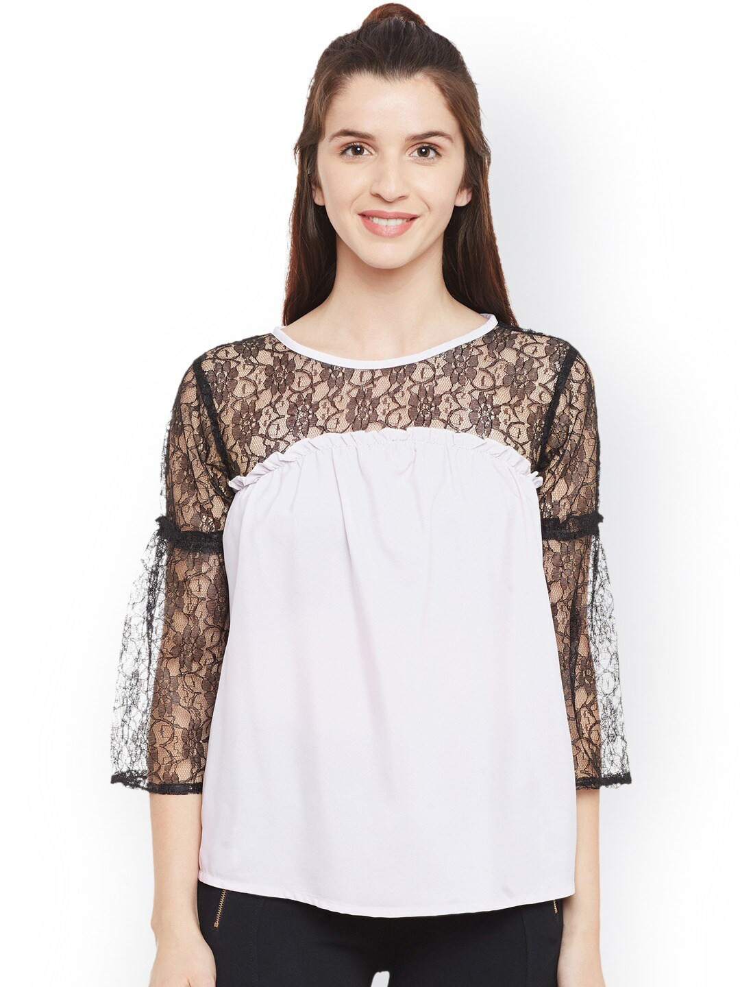 

BAESD Self Design Bell Sleeves Crepe Top, White