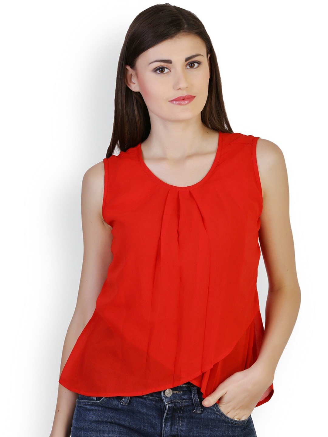 

BAESD Gathered Layered Georgette Top, Red