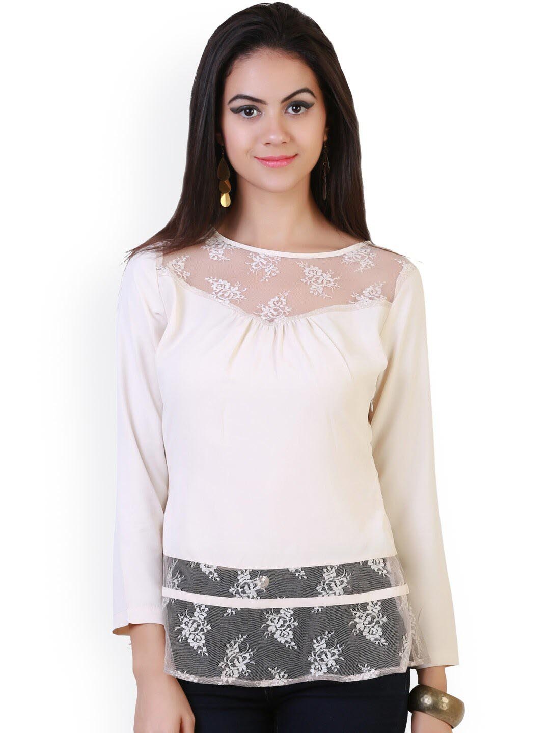 

BAESD Lace-Insert Plated Regular Top, Off white