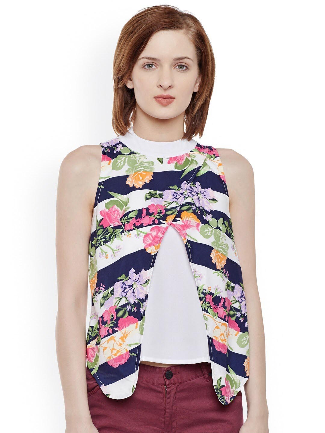

BAESD Floral Printed High Neck Sleeveless Top, White
