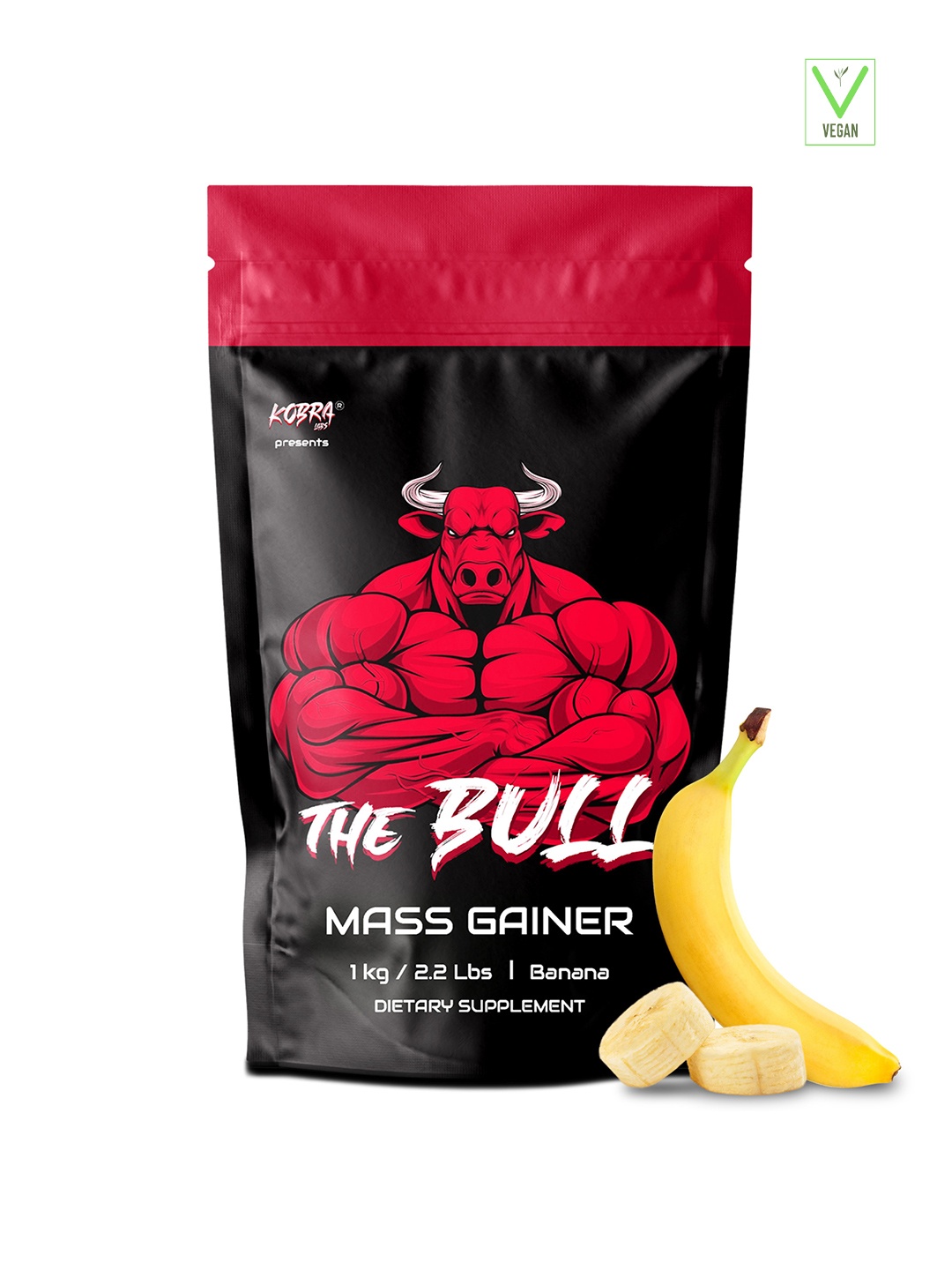 

Kobra Labs The Bull Mass Gainer Powder - Banana - 1Kg, Red