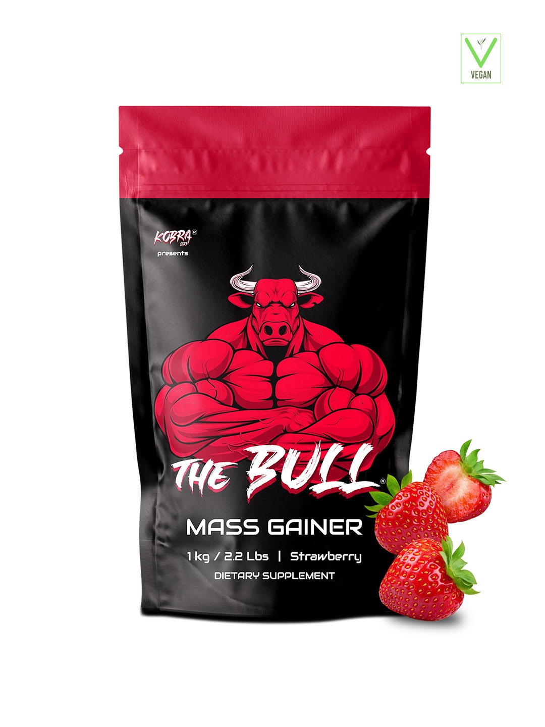

Kobra Labs The Bull Mass Gainer Powder - Strawberry - 1Kg, Red