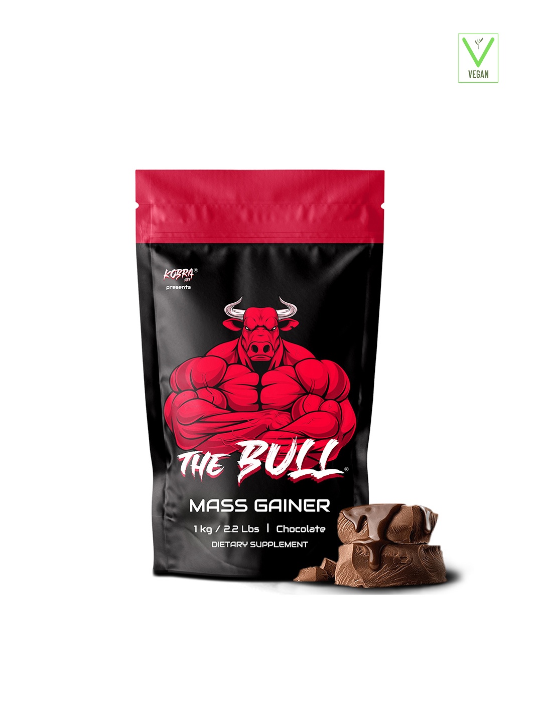 

Kobra Labs The Bull Mass Gainer Powder - Chocolate - 1Kg, Red