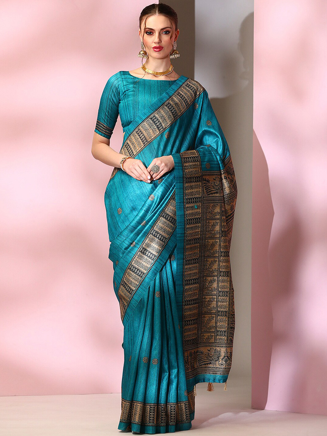 

Mitera Blue Ethnic Motifs Printed Saree