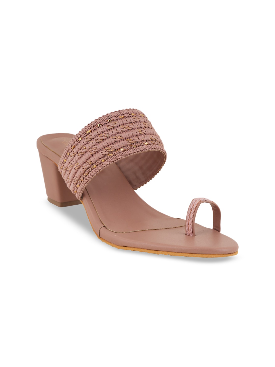 

SCENTRA Braided One Toe Party Block Heels, Peach