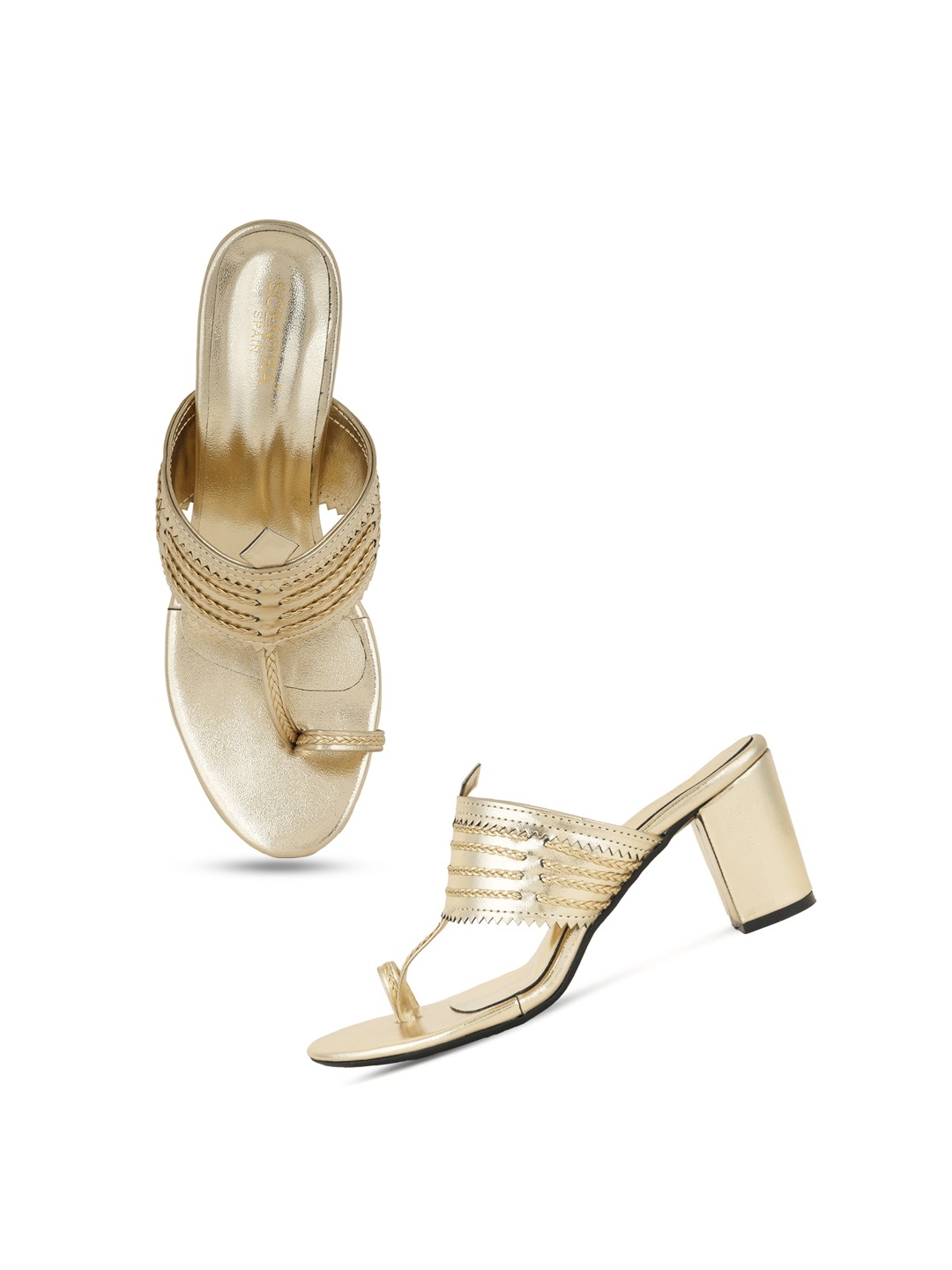 

SCENTRA Embellished One Toe Block Heels, Gold
