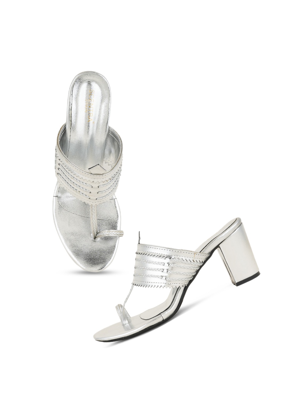 

SCENTRA Embellished One Toe Block Heels, Silver