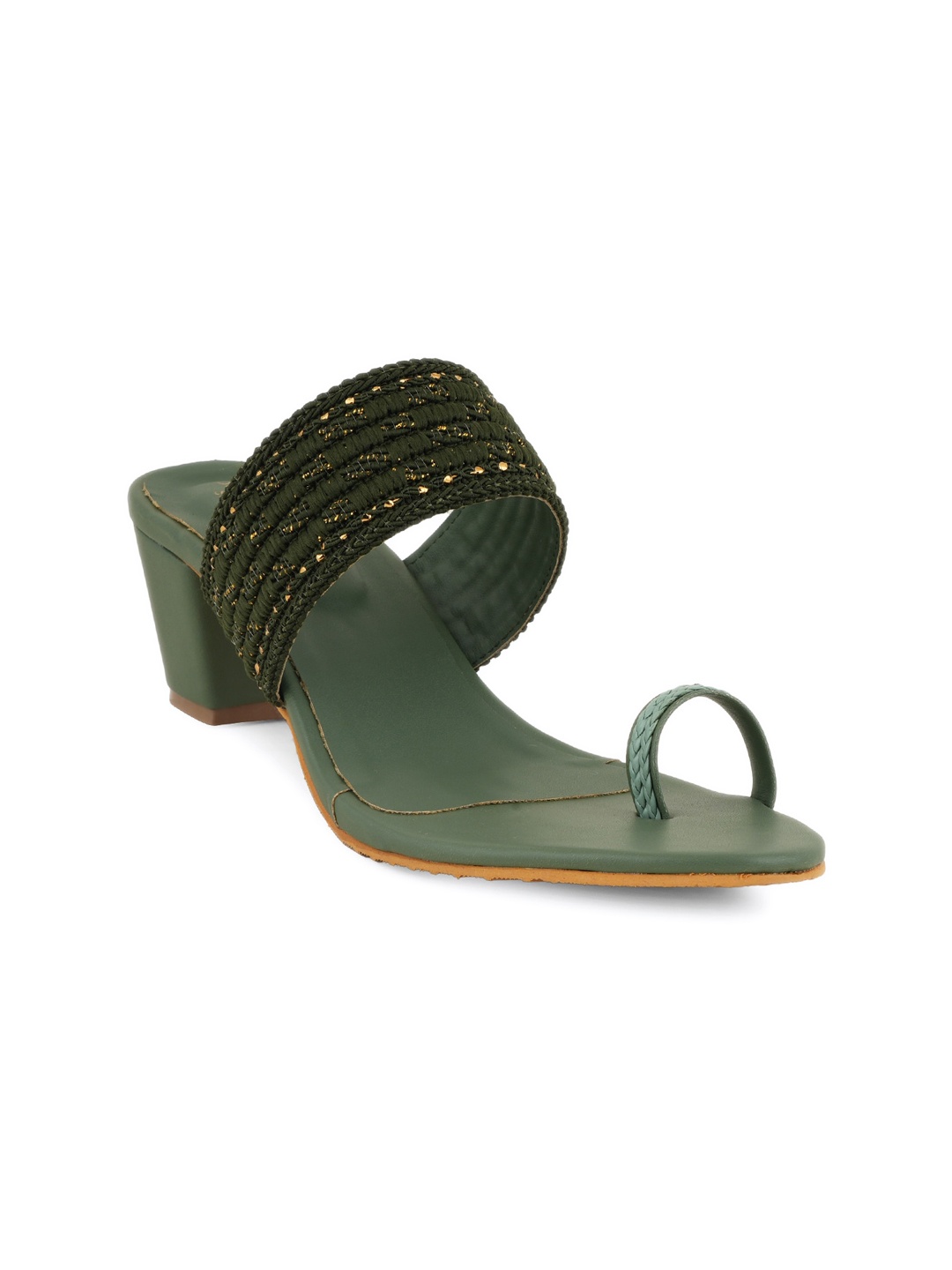 

SCENTRA Embellished One Toe Block Heels, Green