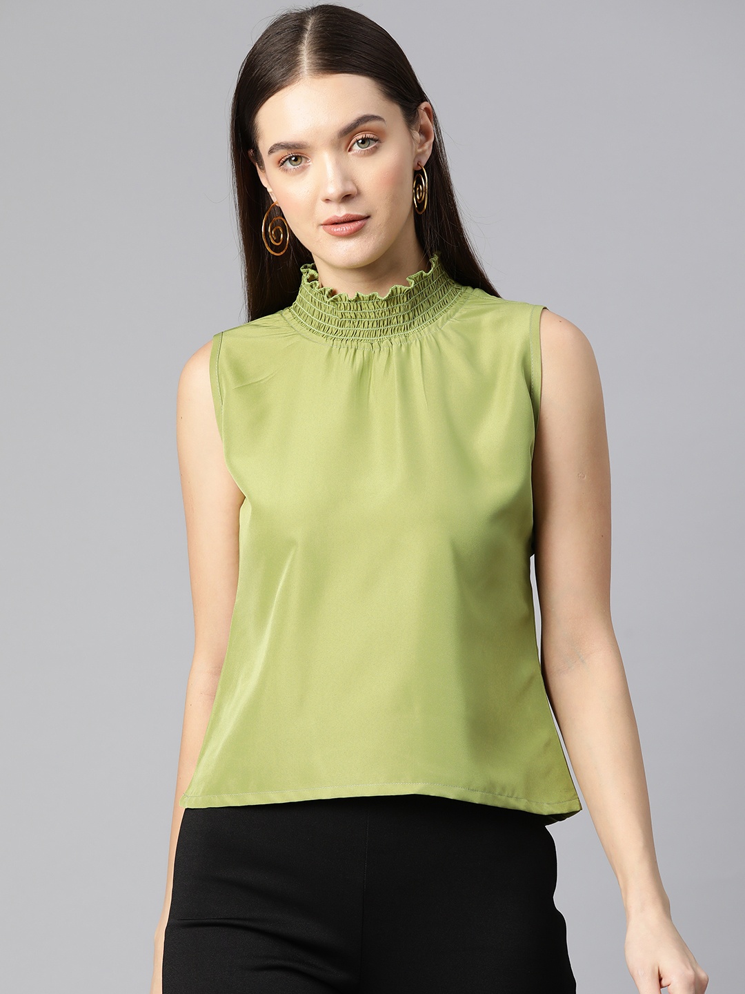 

Ives High Neck Crepe Top, Green