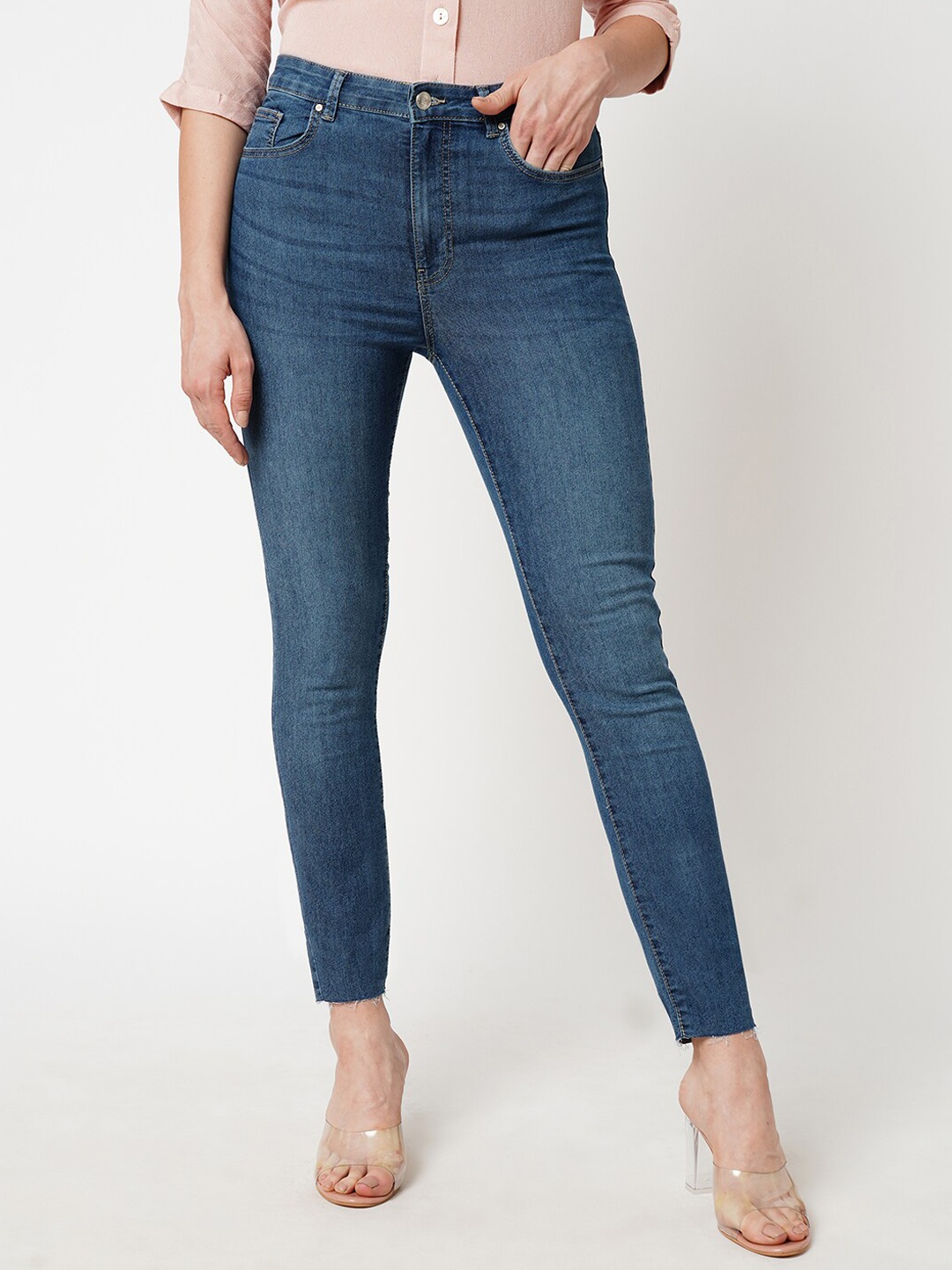 

ONLY Women Skinny Fit High-Rise Light Fade Stretchable Jeans, Blue