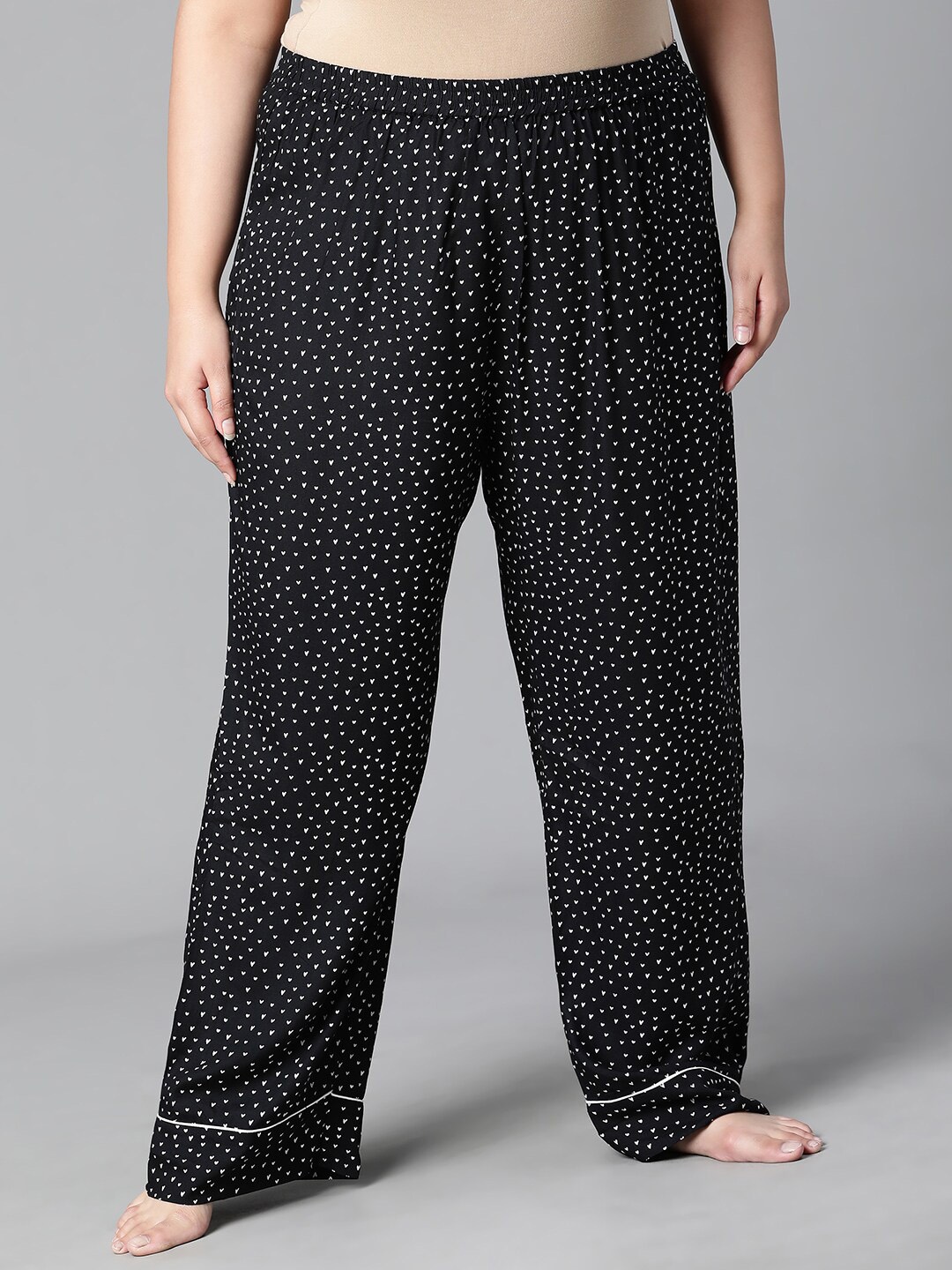 

Oxolloxo Women Plus Size Conversational Printed Cotton Lounge Pants, Black