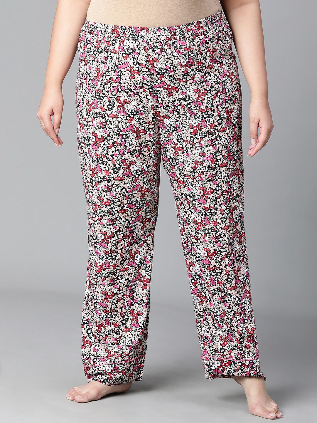 

Oxolloxo Plus Size Printed Cotton Relaxed Lounge Pants, White