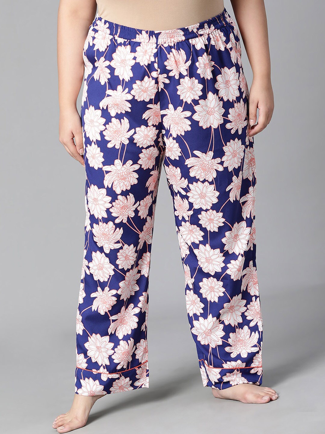 

Oxolloxo Women Plus Size Floral Printed Cotton Lounge Pants, Blue