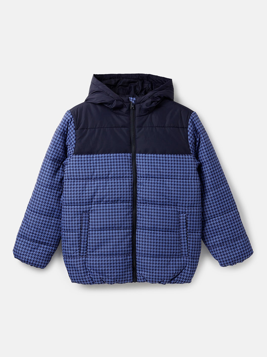

United Colors of Benetton Boys Geometric Printed Hooded Padded Jacket, Navy blue
