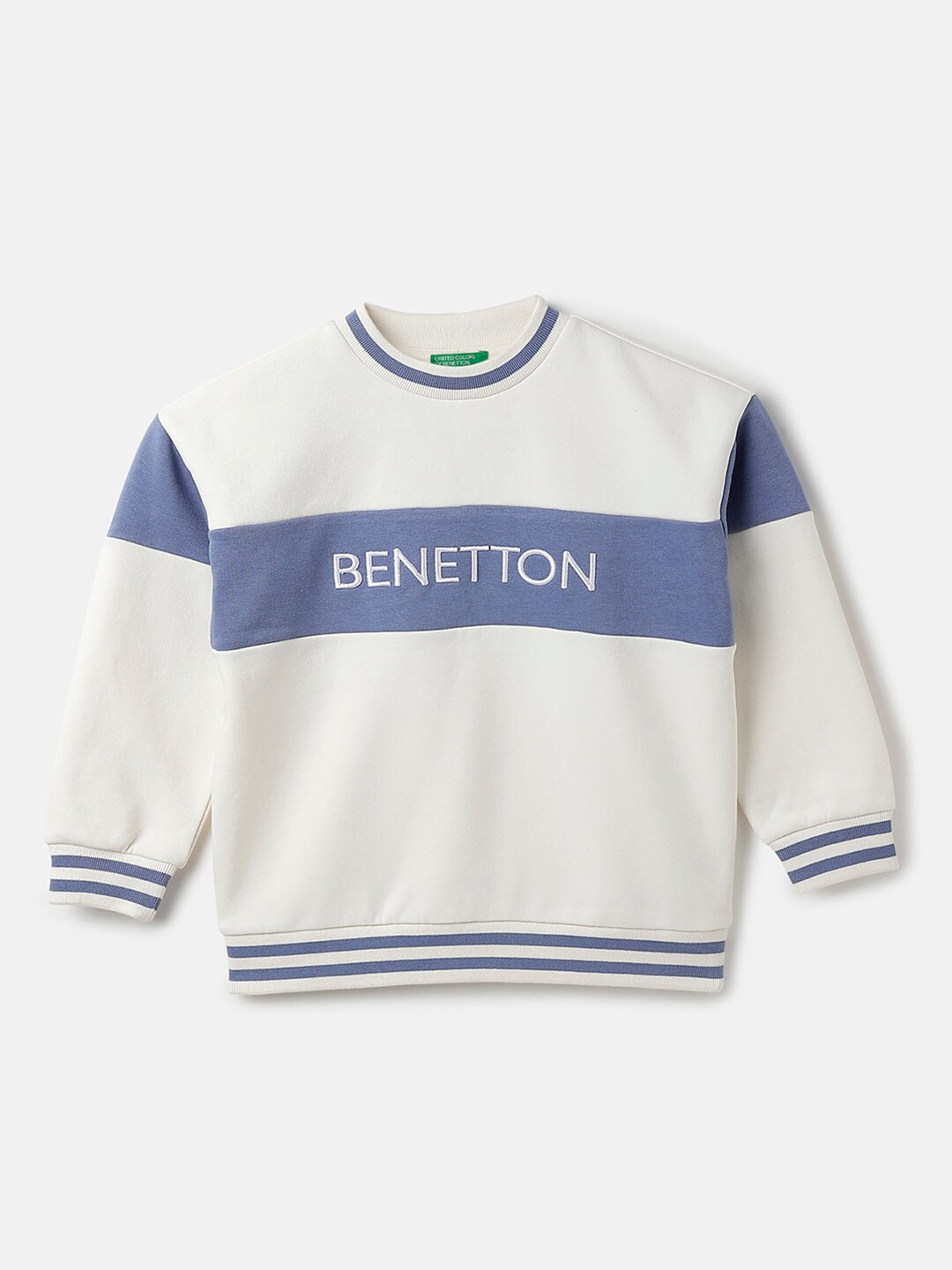 

United Colors of Benetton Boys Colourblocked Cotton Pullover Sweatshirt, White