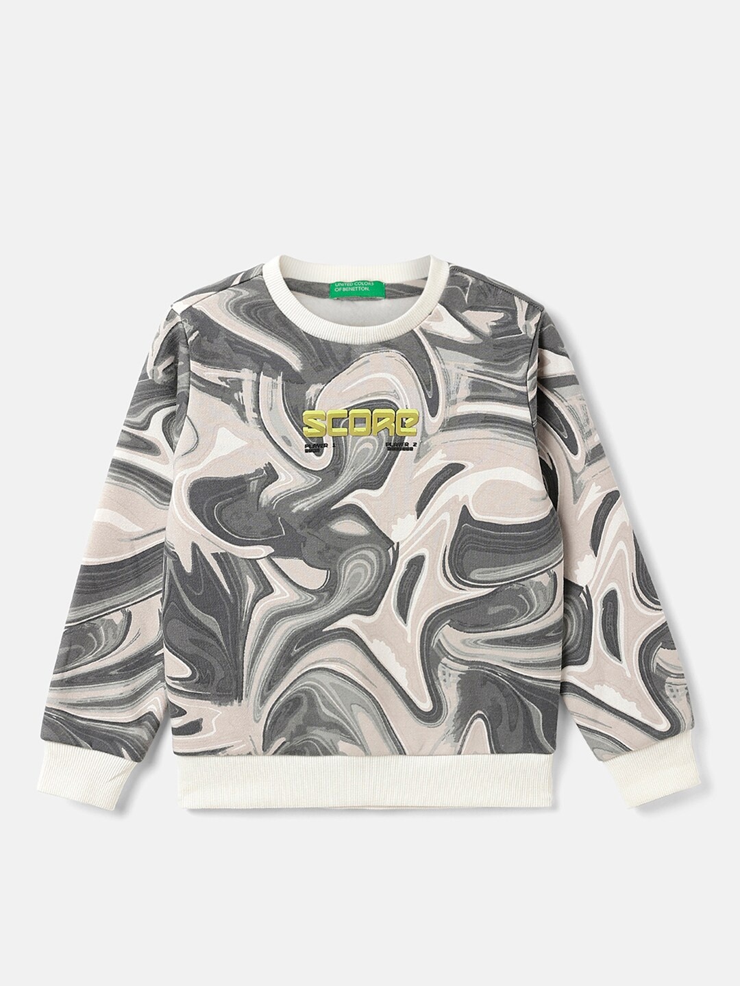 

United Colors of Benetton Boys Abstract Printed Cotton Pullover Sweatshirt, White