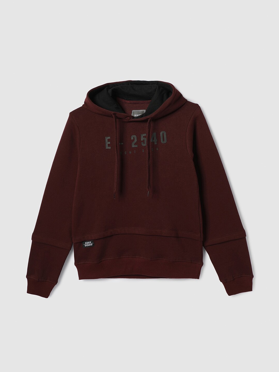 

max Boys Typography Printed Hooded Pullover, Burgundy