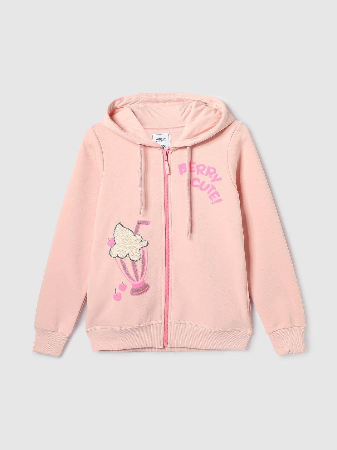 

max Girls Printed Sequined Hooded Front-Open Sweatshirt, Pink