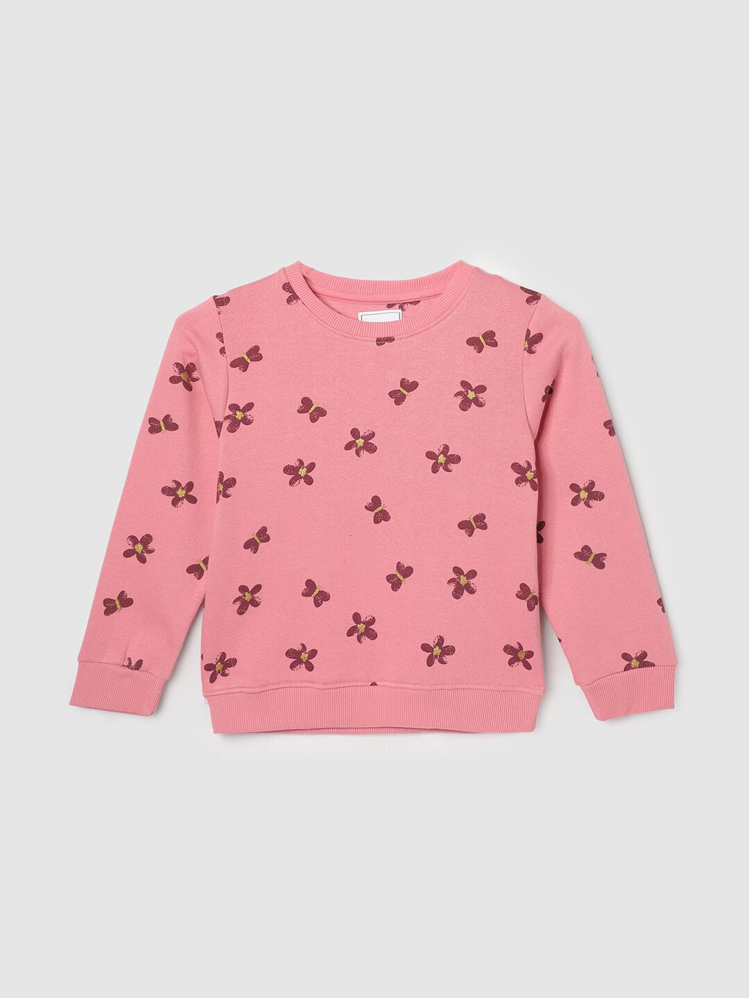 

max Girls Floral Printed Ribbed Sweatshirt, Pink