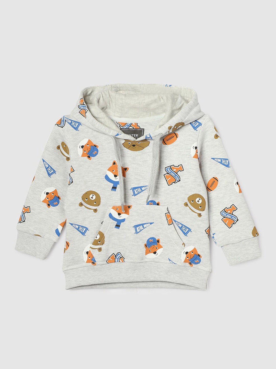 

max Infant Boys Conversational Printed Hooded Pullover, Grey melange