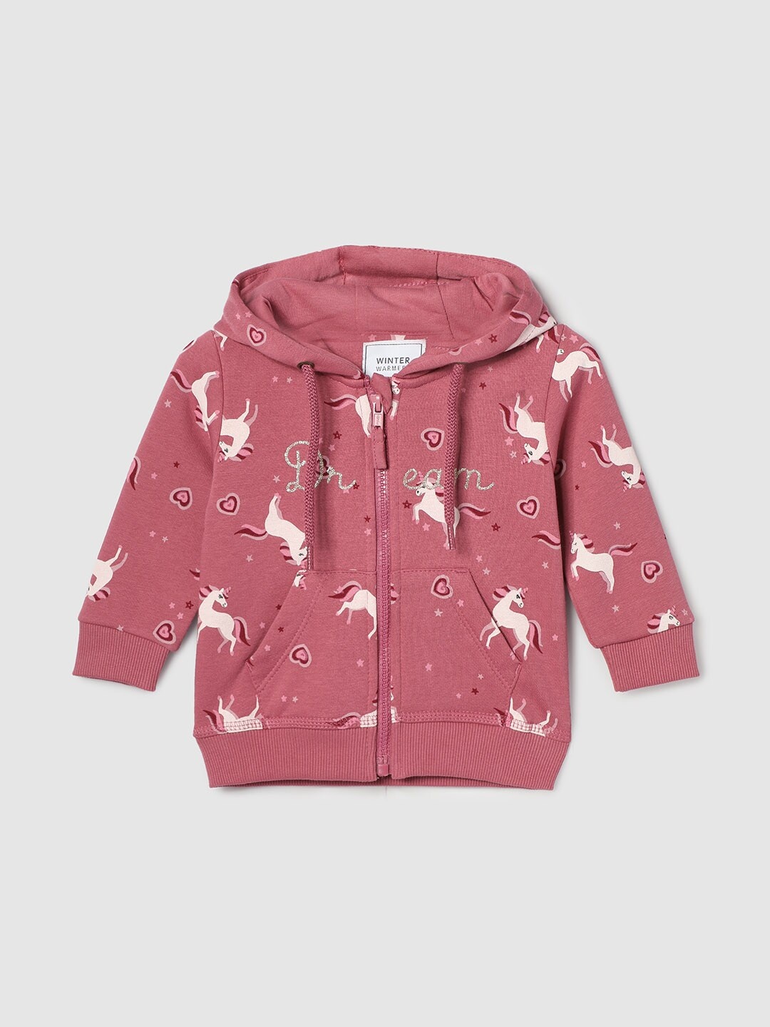 

max Girls Graphic Printed Hooded Front-Open Sweatshirt, Mauve