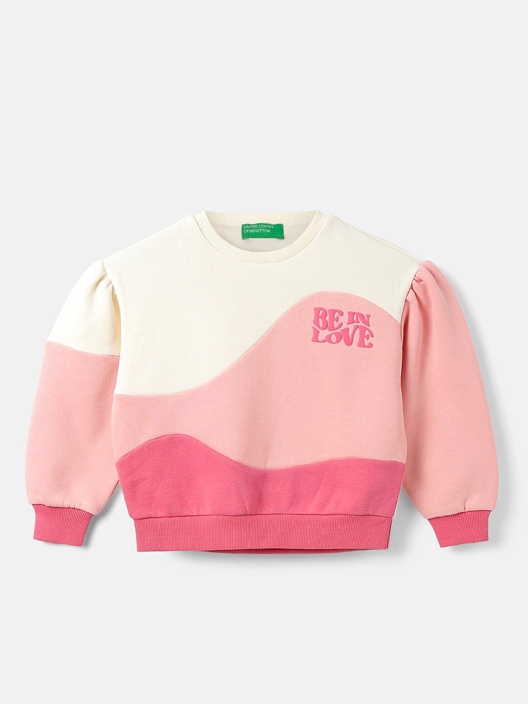 

United Colors of Benetton Girls Colourblocked Cotton Pullover Sweatshirt, Cream