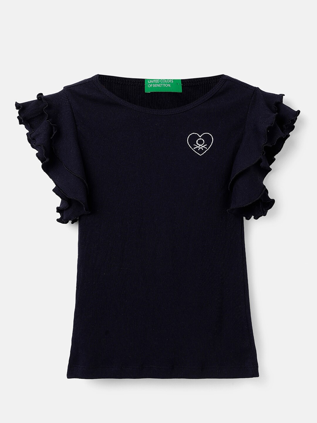 

United Colors of Benetton Flutter Sleeves Top, Navy blue