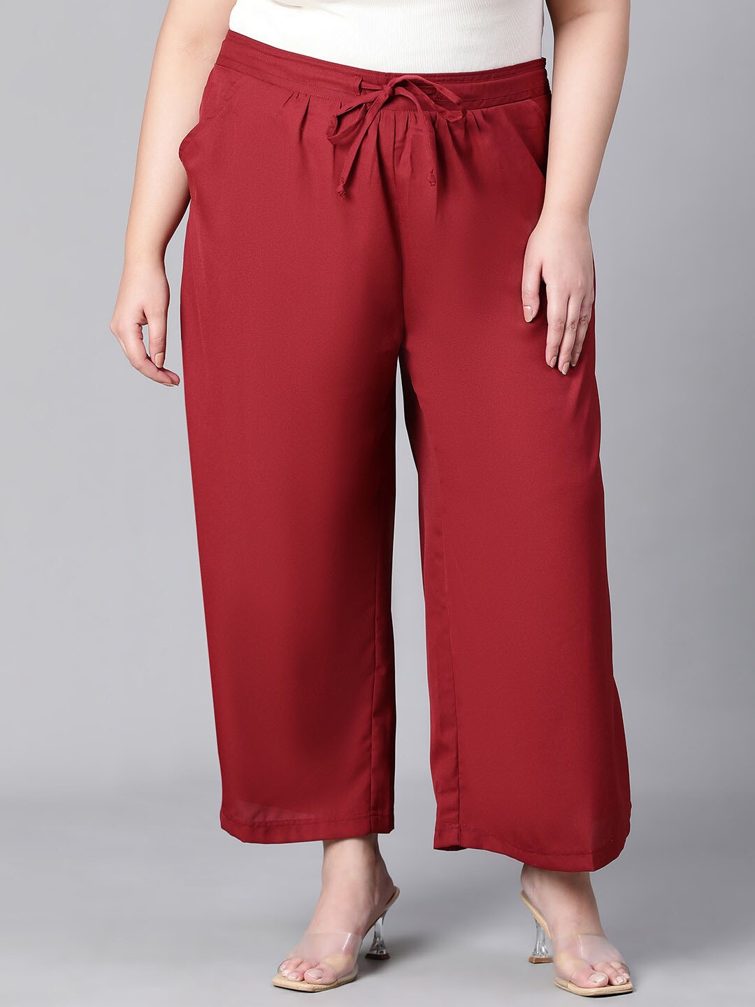 

Oxolloxo Plus Size Flared Fit Elasticated Palazzos, Maroon