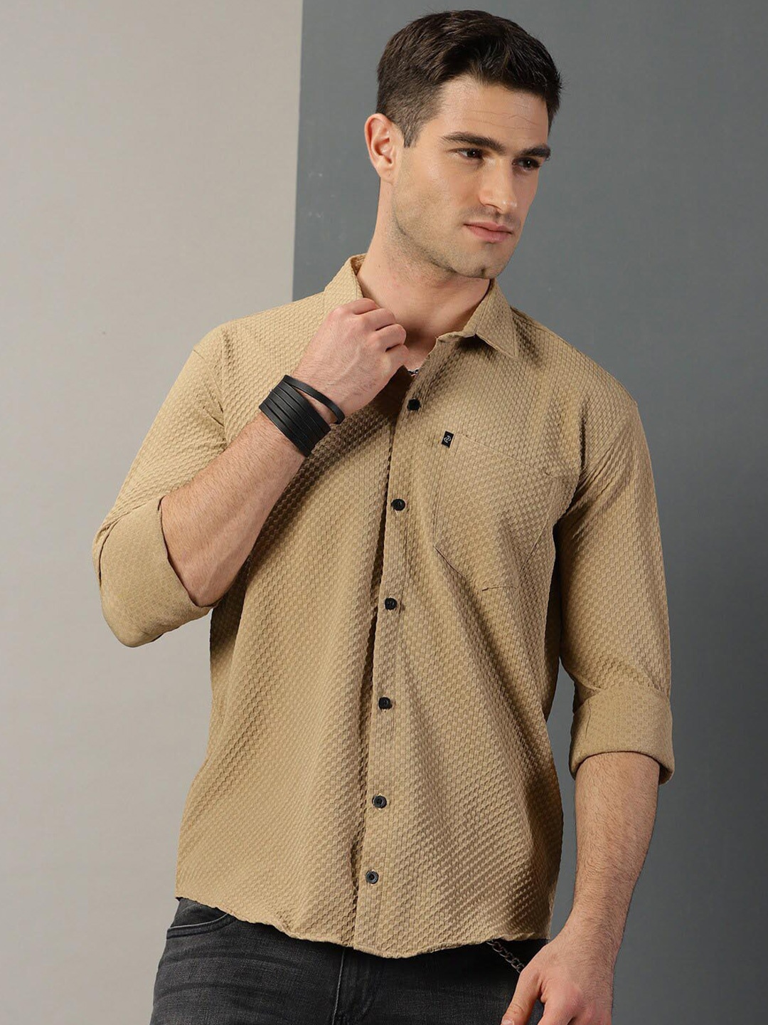 

Rodzen Classic Textured Casual Cotton Shirt, Brown