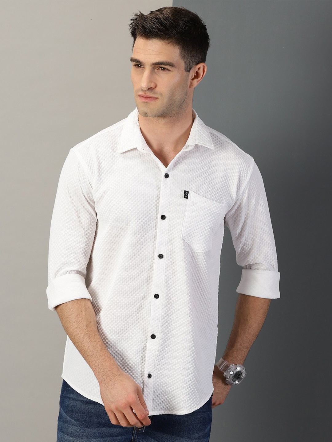 

Rodzen Classic Textured Casual Cotton Shirt, White