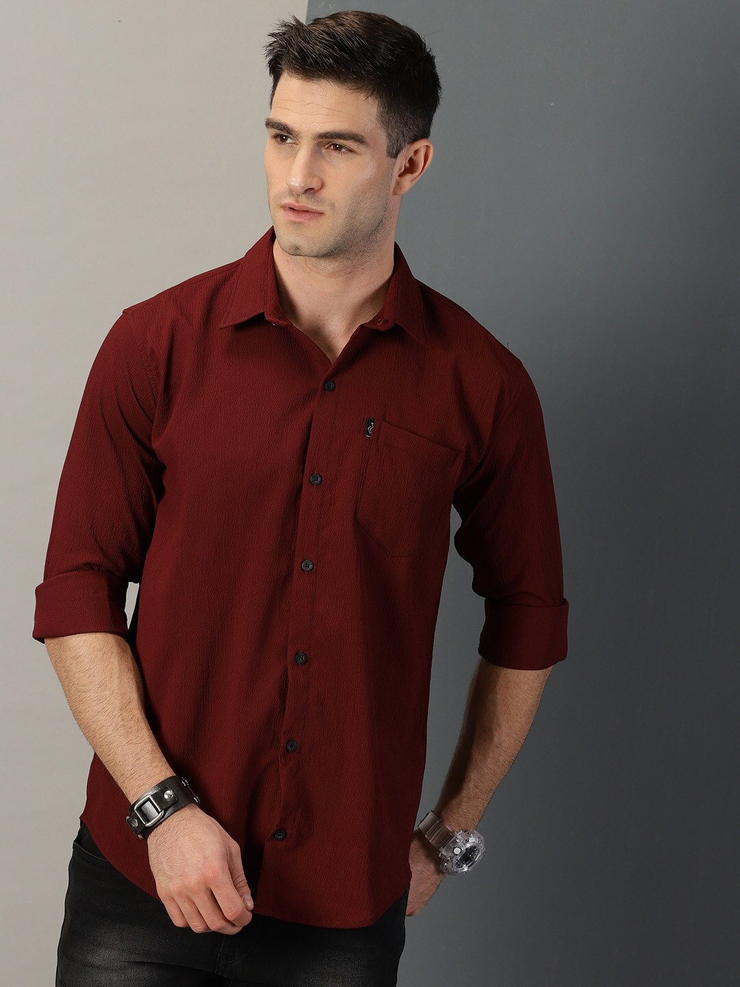 

Rodzen Classic Textured Casual Cotton Shirt, Maroon