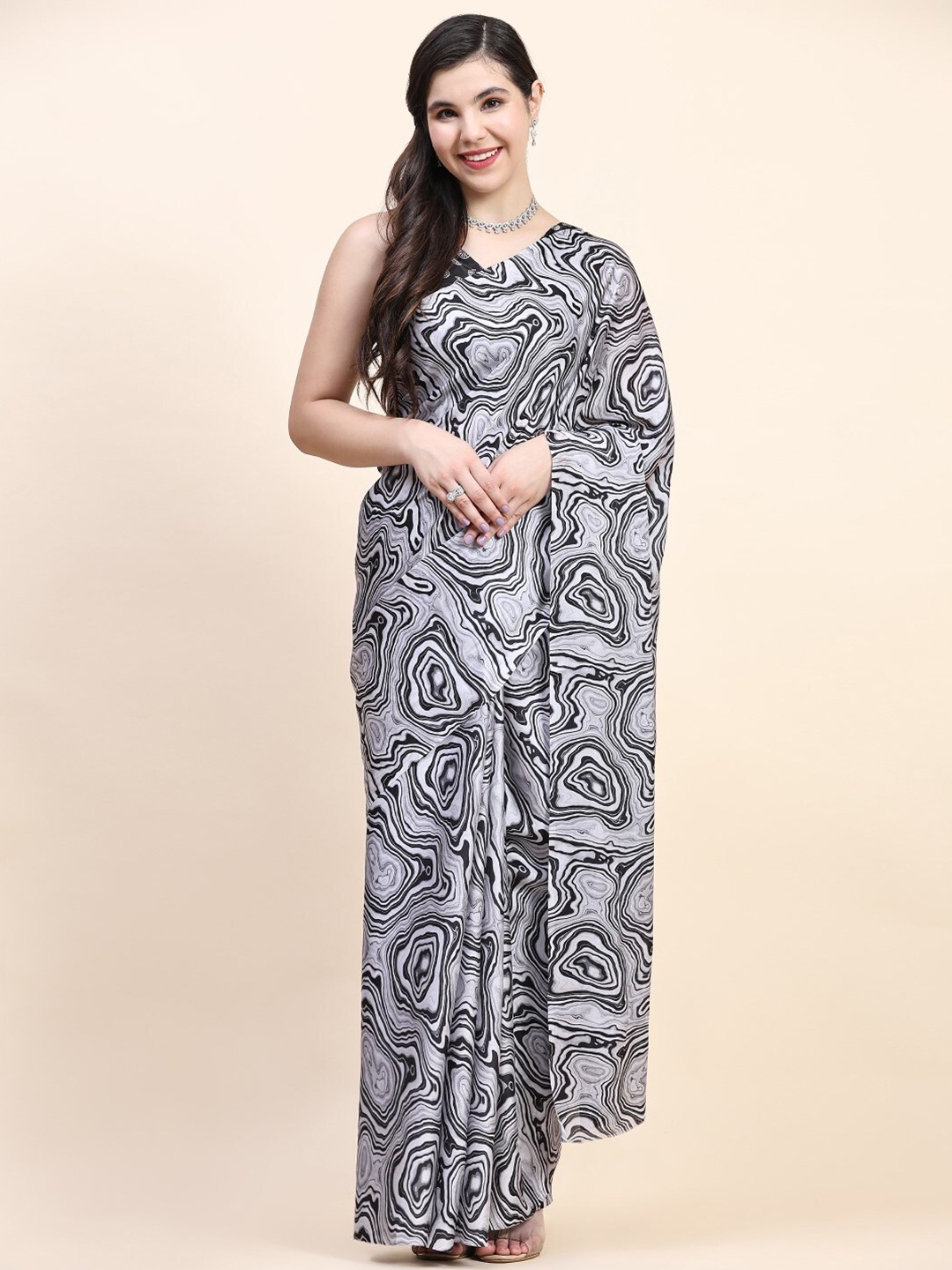 

PRATIBIMB Abstract Printed Satin Saree, Black