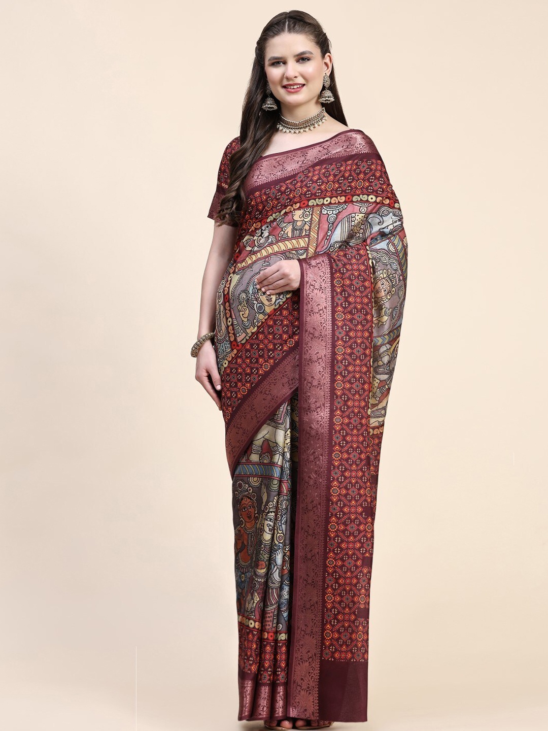 

PRATIBIMB Ethnic Motifs Printed Zari Detailed Pure Silk Saree, Maroon