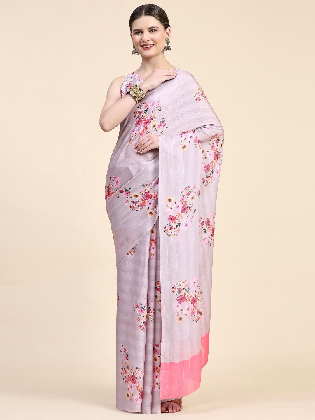 

PRATIBIMB Floral Printed Pure Georgette Saree, Pink