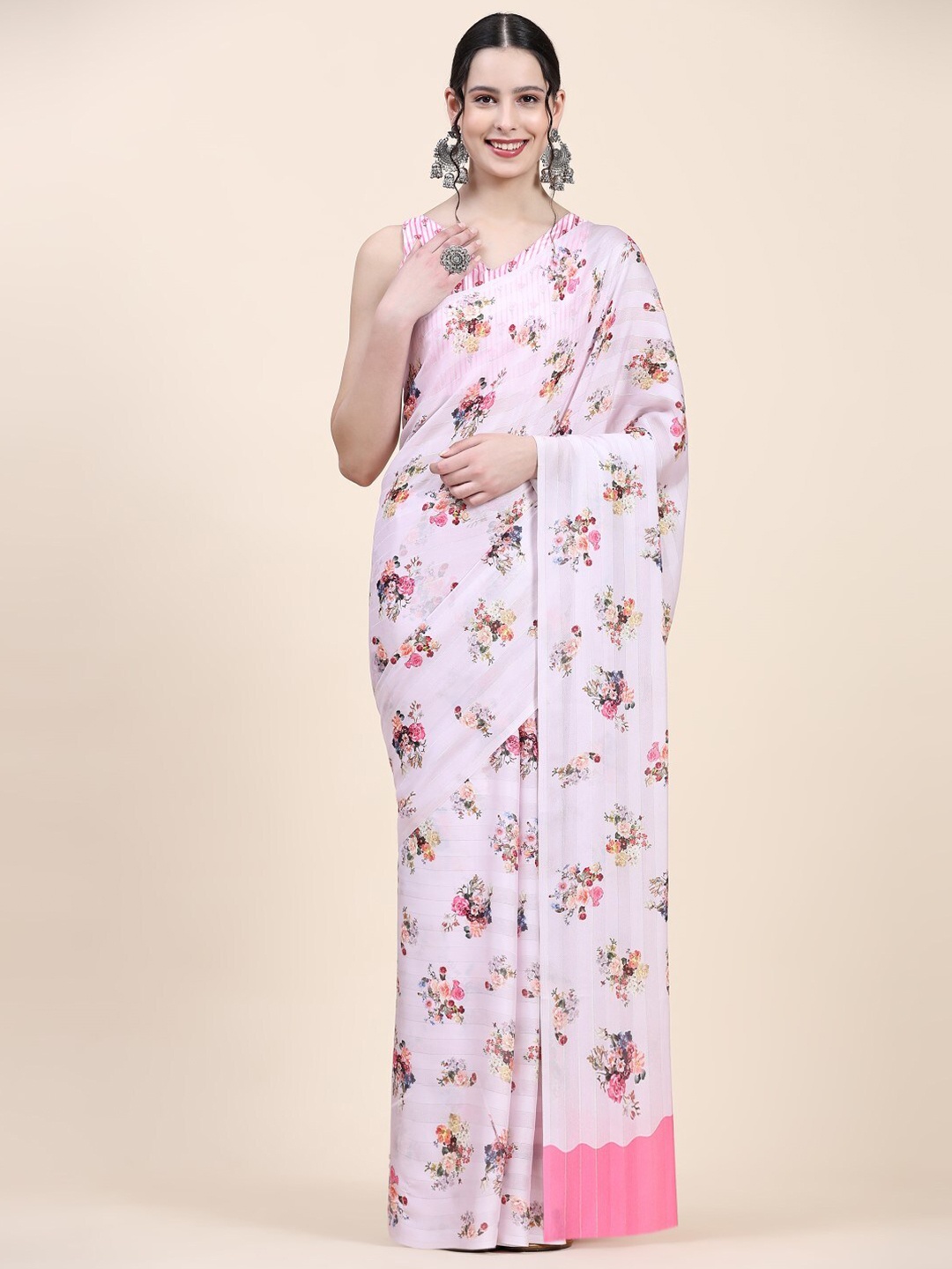 

PRATIBIMB Floral Printed Pure Georgette Saree, Pink