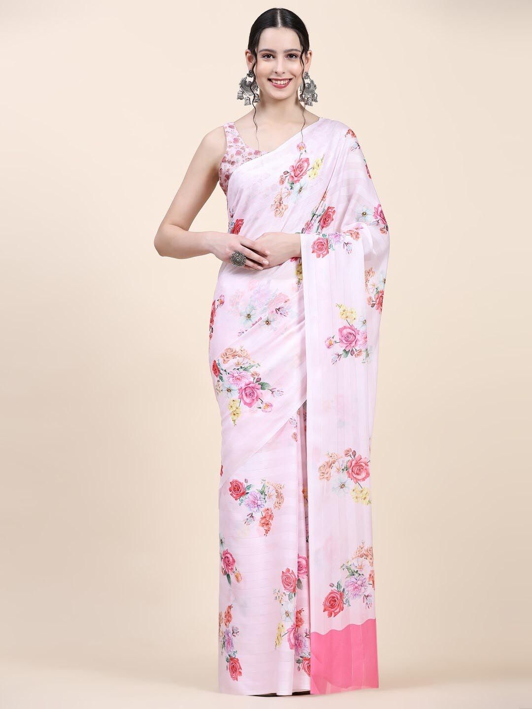 

PRATIBIMB Floral Printed Pure Georgette Saree, Pink