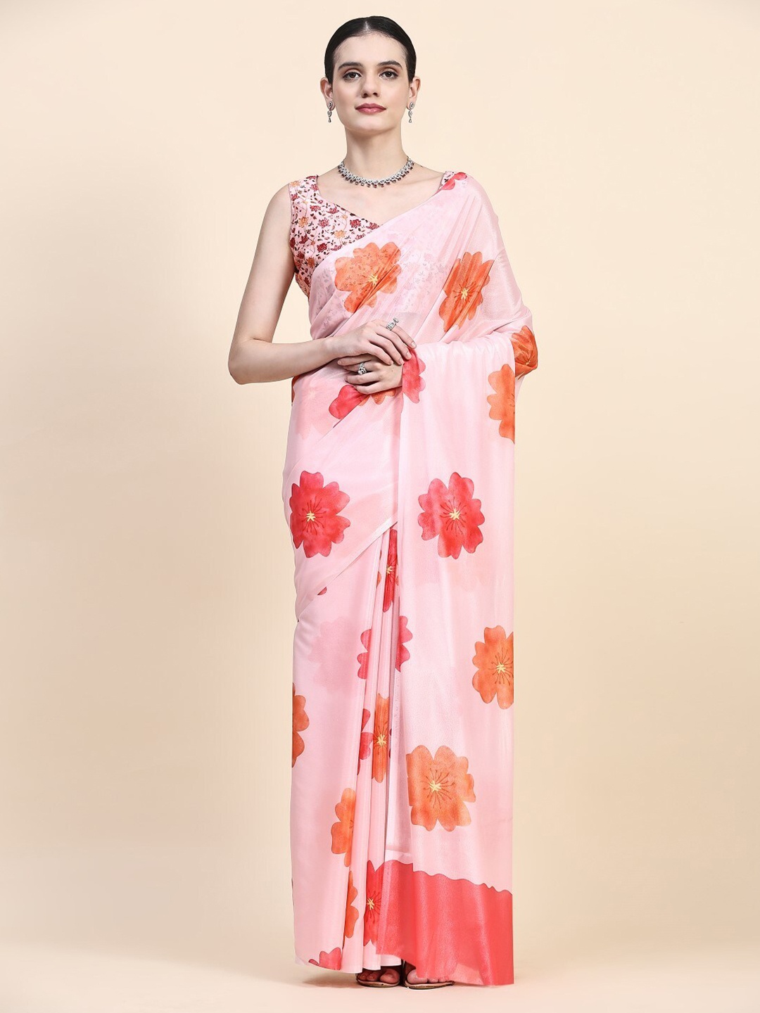 

PRATIBIMB Floral Printed Saree, Peach