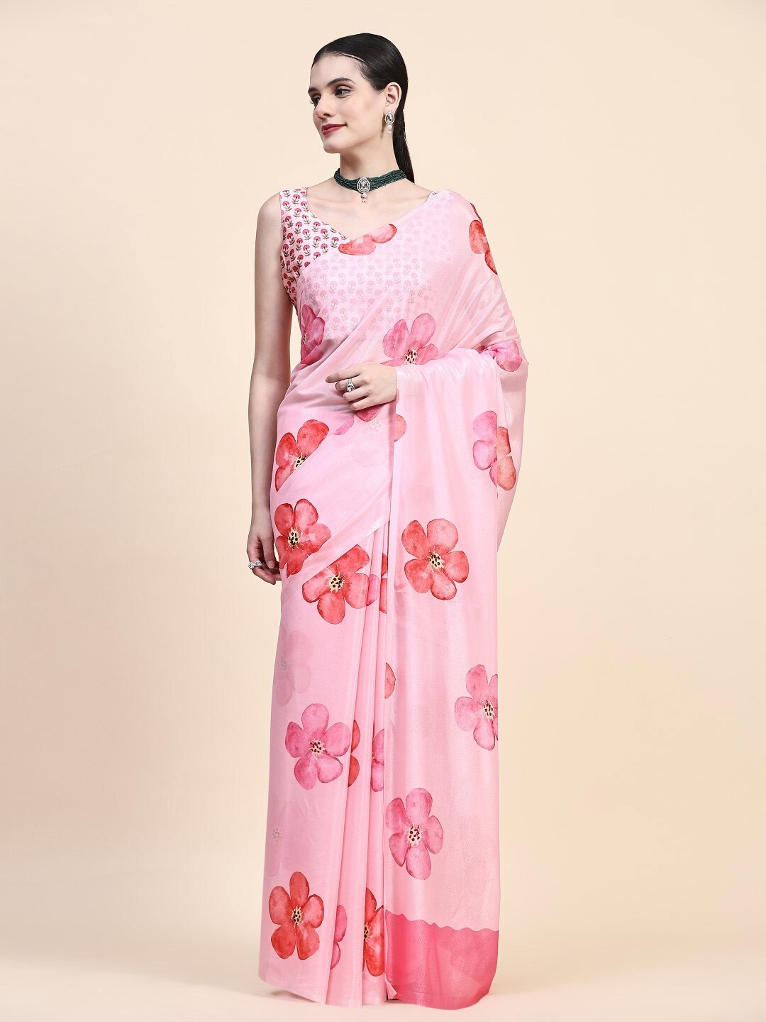 

PRATIBIMB Floral Printed Saree, Pink