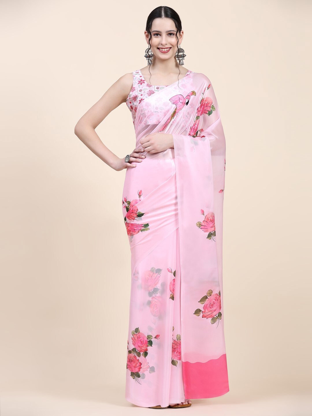 

PRATIBIMB Floral Printed Organza Saree, Pink