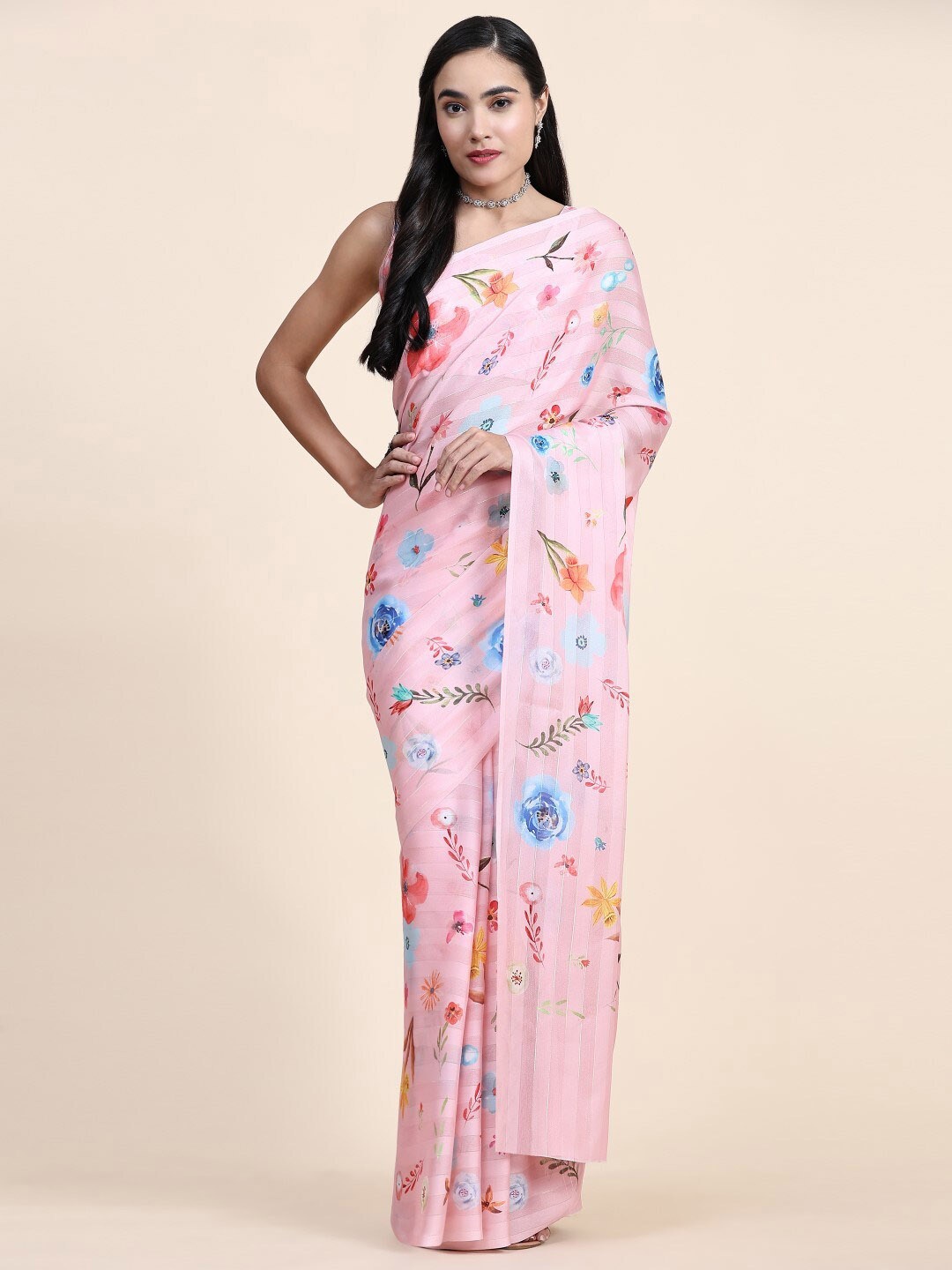

PRATIBIMB Floral Printed Pure Georgette Saree, Pink