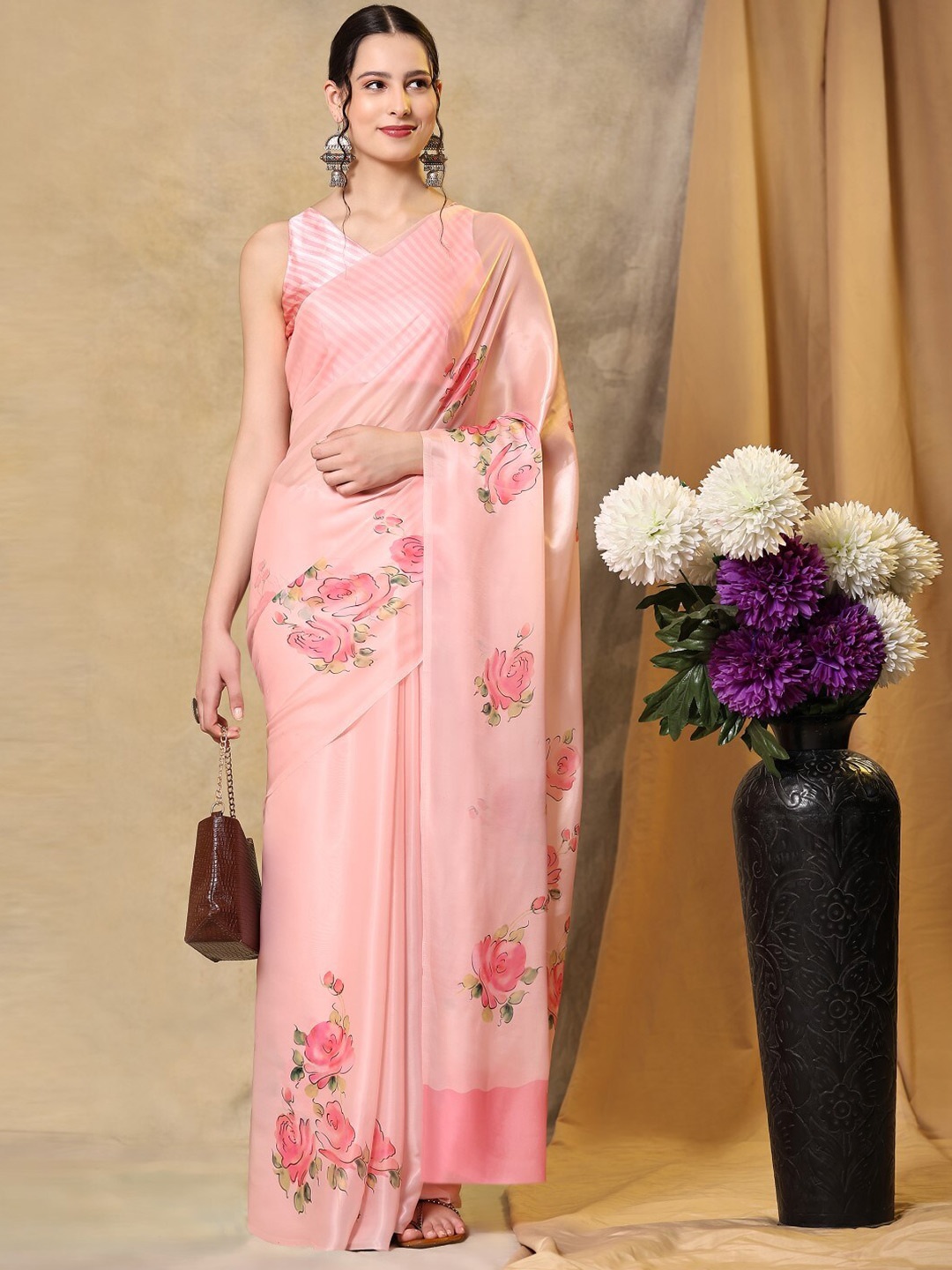 

PRATIBIMB Floral Printed Organza Saree, Pink