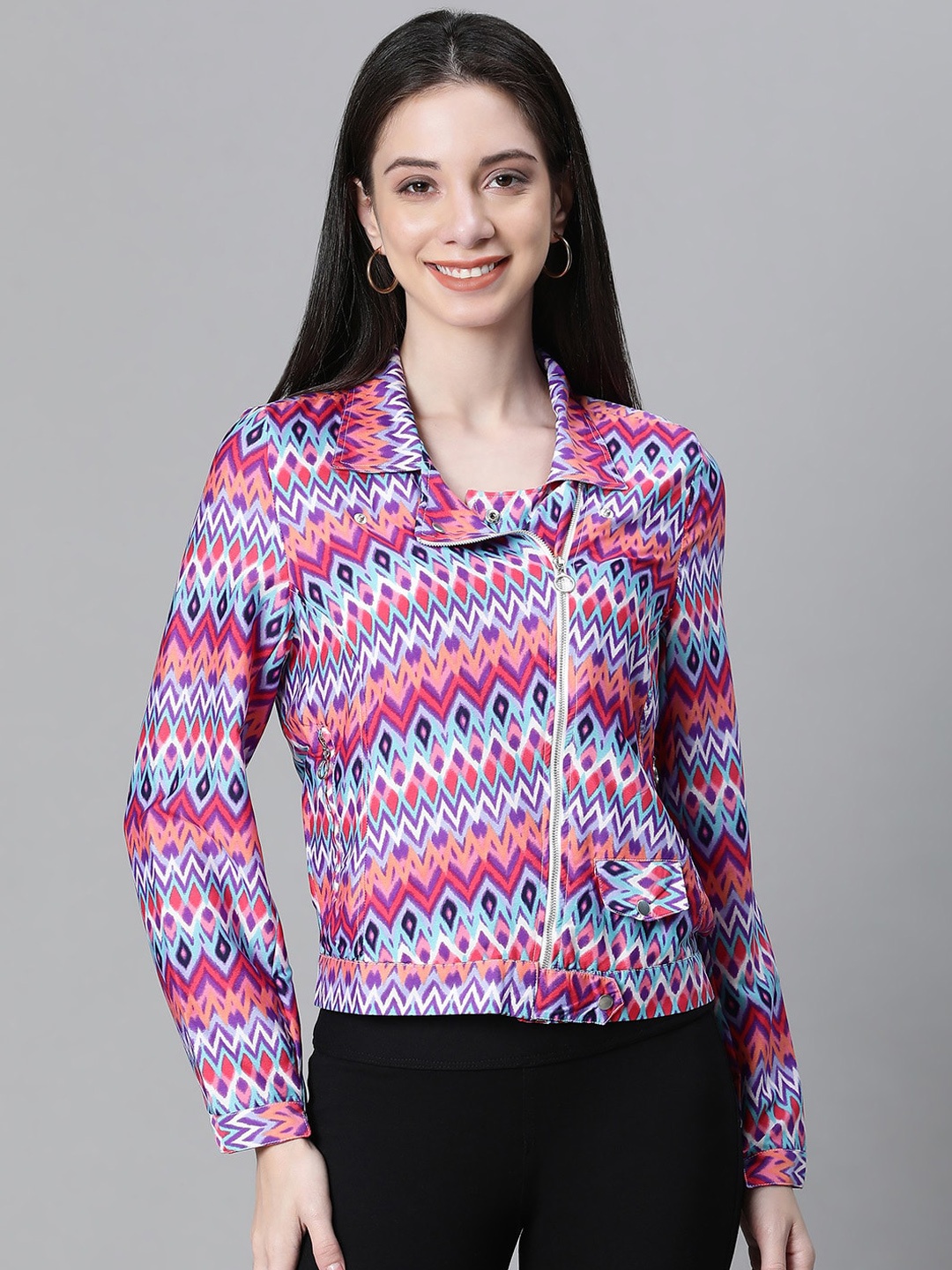 

Oxolloxo Geometric Printed Lightweight Bomber Jacket, Pink