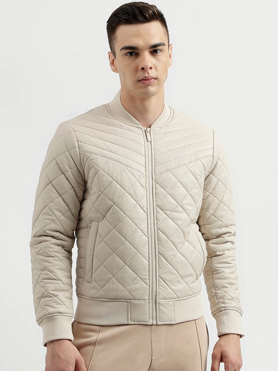 

United Colors of Benetton Stand Collar Bomber Jacket, Beige