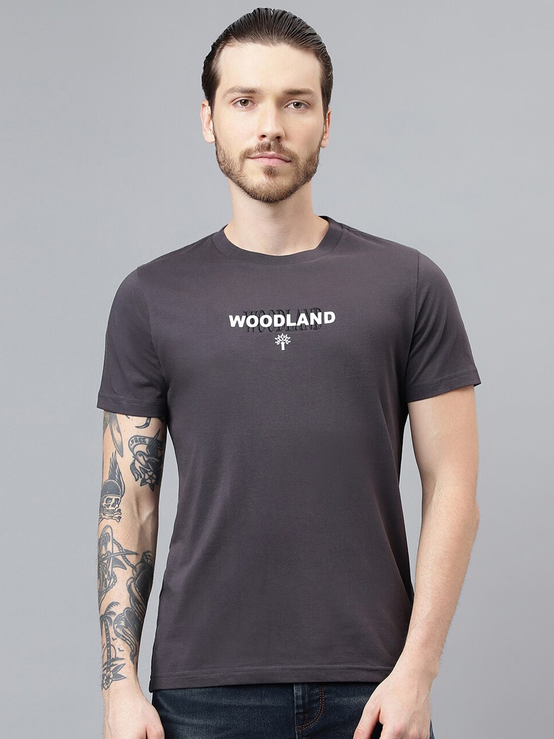 

Woodland Typography Printed Pure Organic Cotton T-shirt, Grey